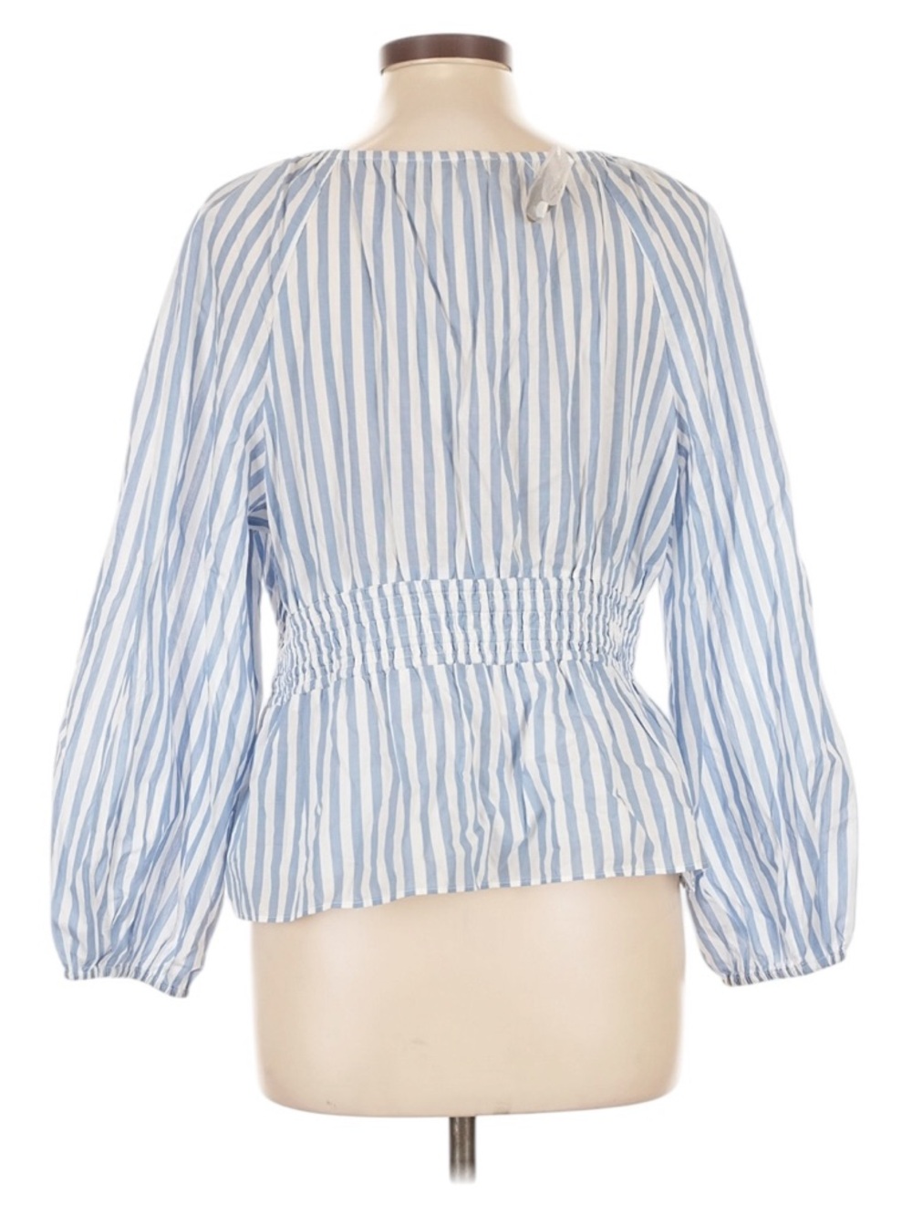 J. Crew V-Neck Smocked Waist Top in Stripe Cotton Lawn Size L Blue White NWT - Picture 3 of 10